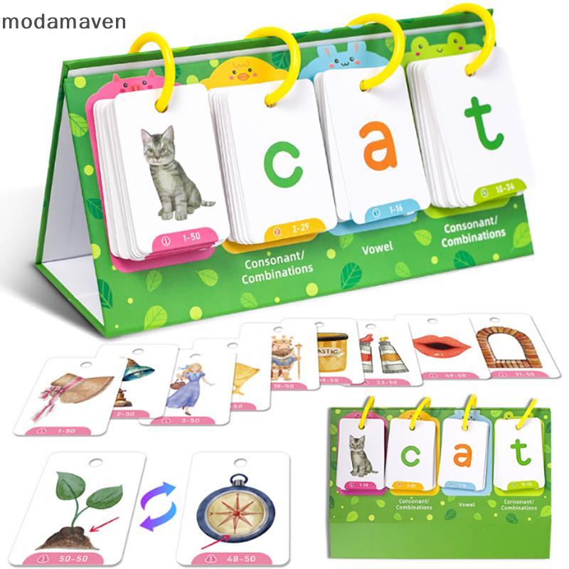 [MD] Kids CVC Words Flashcards Phonics Flip Chart Word Builder Vision Words Công cụ học tập Hoạt độn