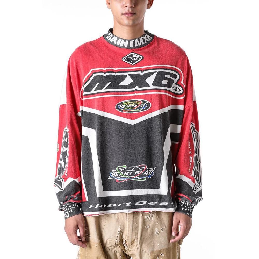 58CT Saint Michael Racing Car MX6Joint Name VTG Washed loose-fitting long-sleeve base layer T T-shir