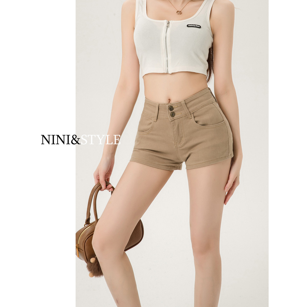 quần short nữ quần short nữ cạp cao Kaki Denim Quần Short Nữ Dáng Ôm Phù Hợp Mùa Hè