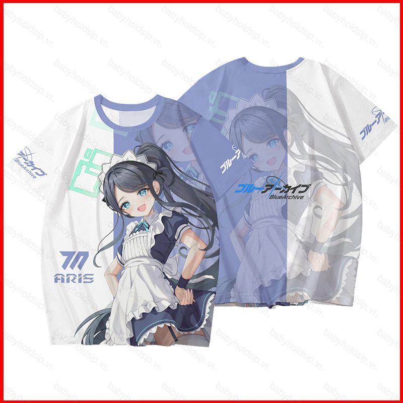 Áo thun cosplay Tendou Arisu màu xanh, vải 3D, thiết kế tay ngắn dành cho mùa hè