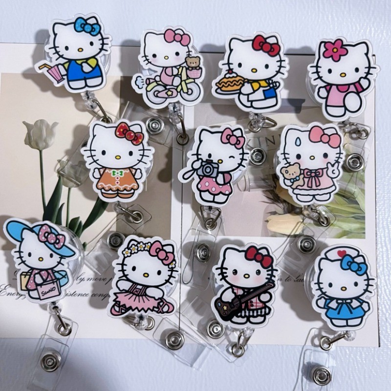 Sanrios Anime Hello Kittys Diverse Styles Scalable Badge Reel Holder Nurse Doctor Student Name Tag a