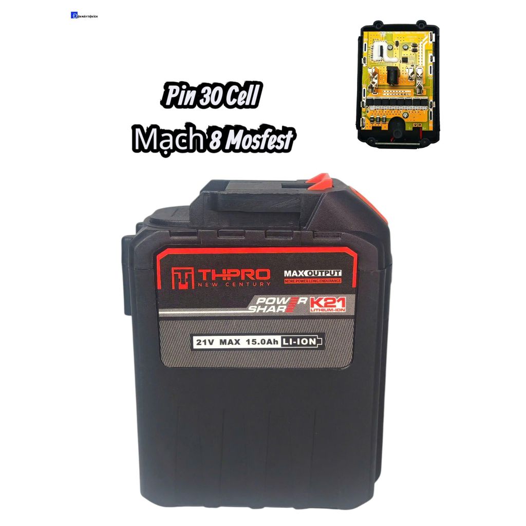 Pin 30 Cell 8 Mosfet THPRO 21v -  Dung Lượng Cao, Chân Pin Phổ Thông m21 4cm, Có Đèn Báo Pin