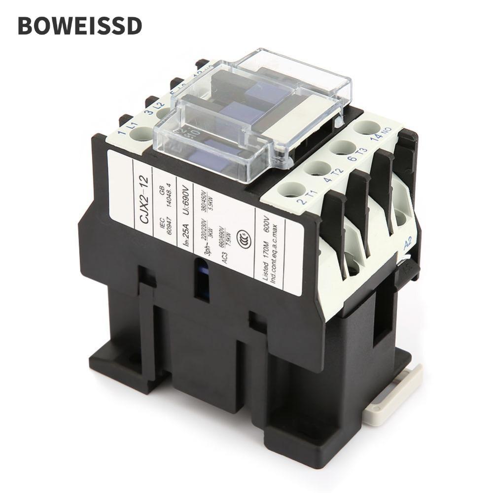 BOWEISSD AC Contactor, CJX2-1210 12A Contactor, Rail Mount 24V / 36V / 48V / 110V / 220V / 380V AC C