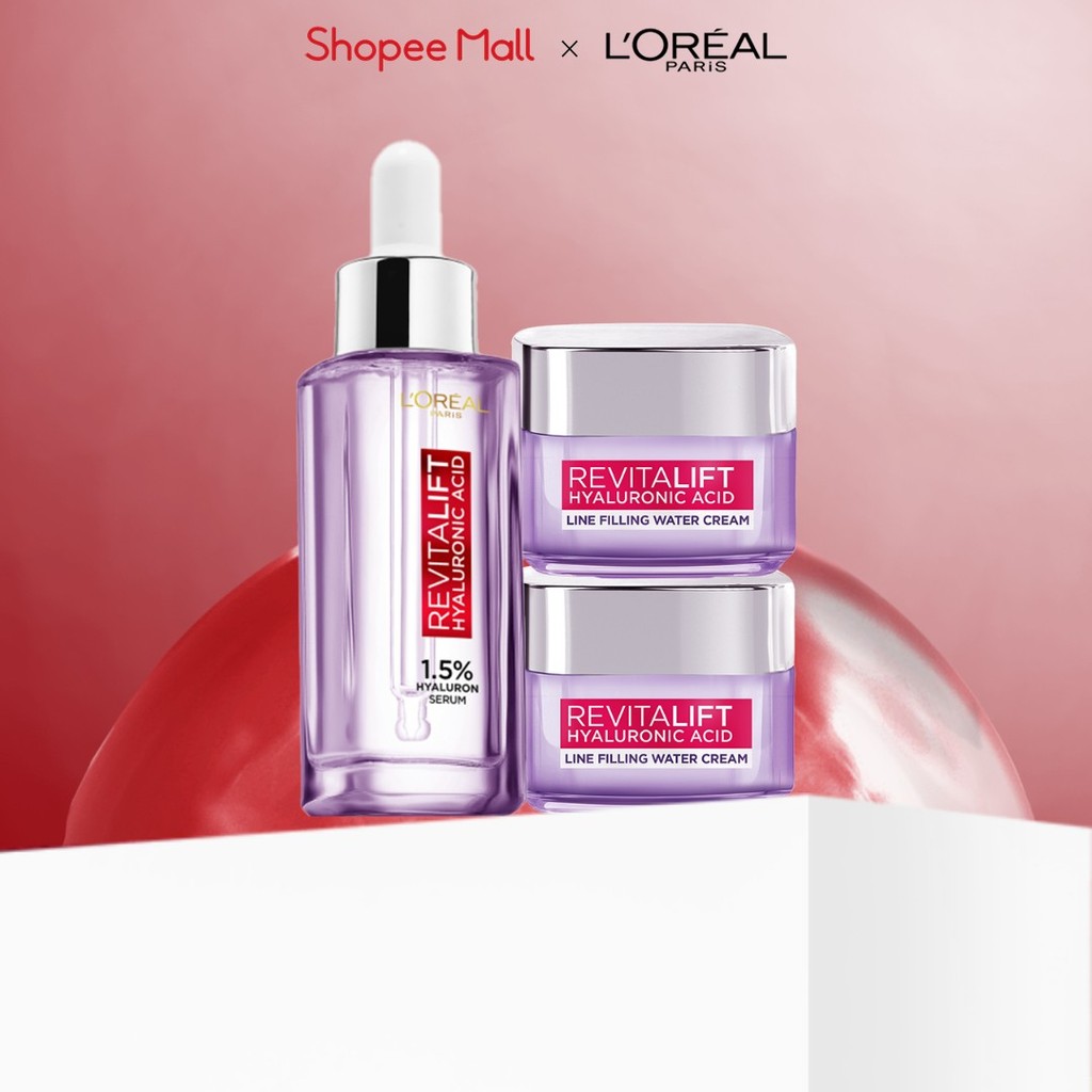 Bộ Serum 30ml và 2 kem dưỡng siêu cấp ẩm và giảm nếp nhăn 15ml x2 L'Oreal Paris Revitalift HA 1.5%