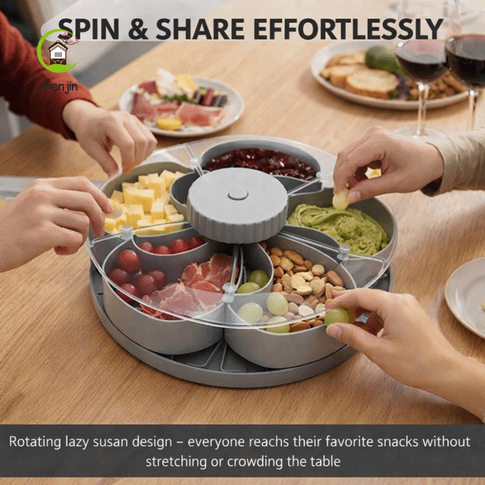 Khay phục vụ chia đôi SHENJIN, Khay đựng đồ ăn nhẹ xoay nhiều ngăn, Hộp đựng đồ ăn nhẹ có nắp Thiết 