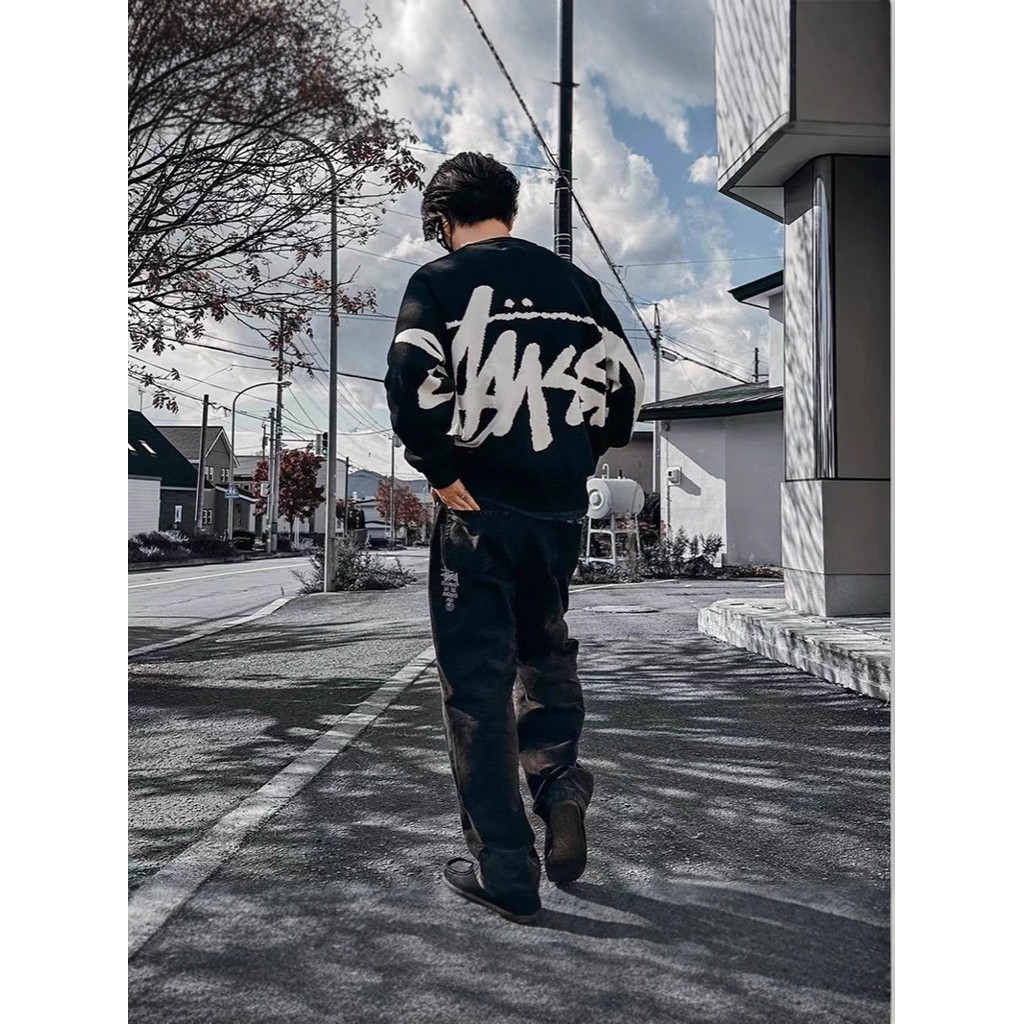 AK5W Stu* Classic round-neck sweater with large letters on both sides, heavyweight knit600g