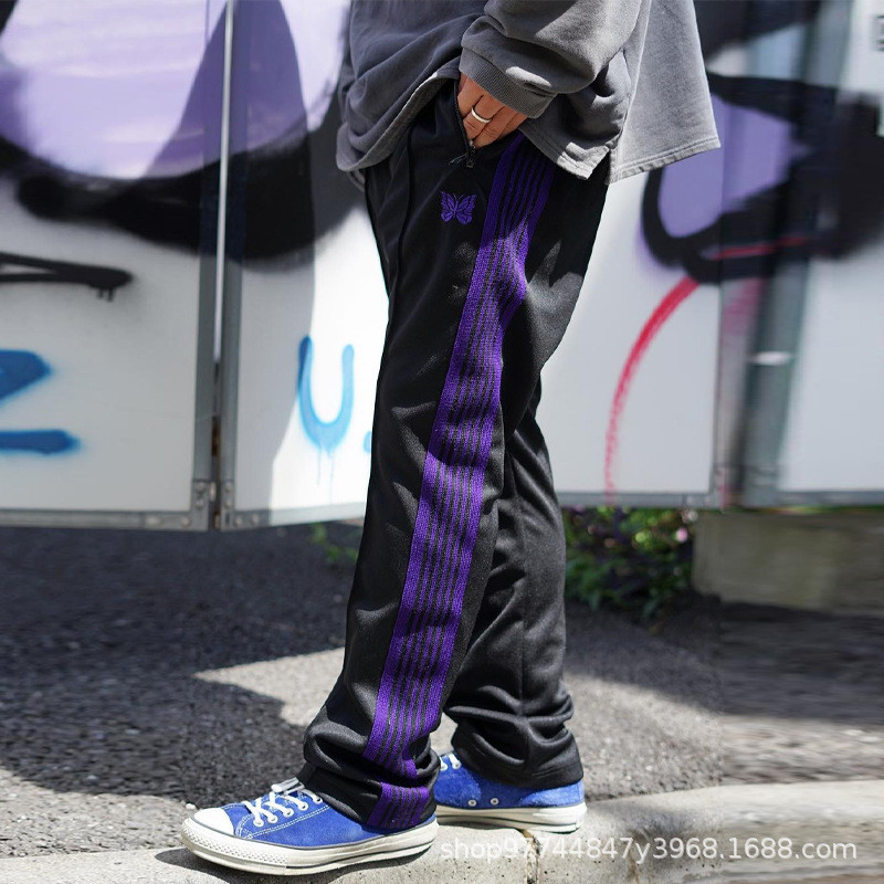 E3OU Needles track Niche style fog High street straight-leg side-striped loose casual long pants