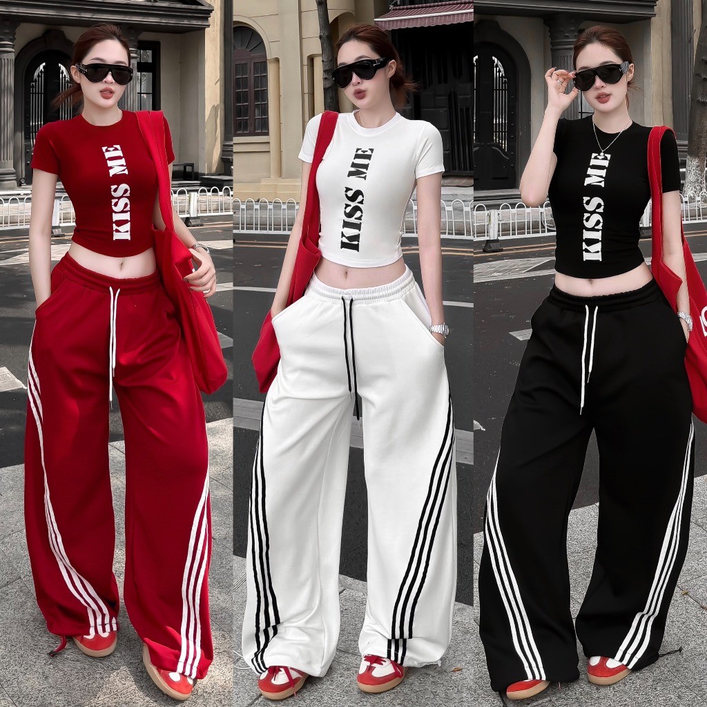 [Follow shop nhận mã 10k] Set bộ 2 chi tiết áo thun chữ + quần dài sọc Meo Meo Shop QCCC SE0060