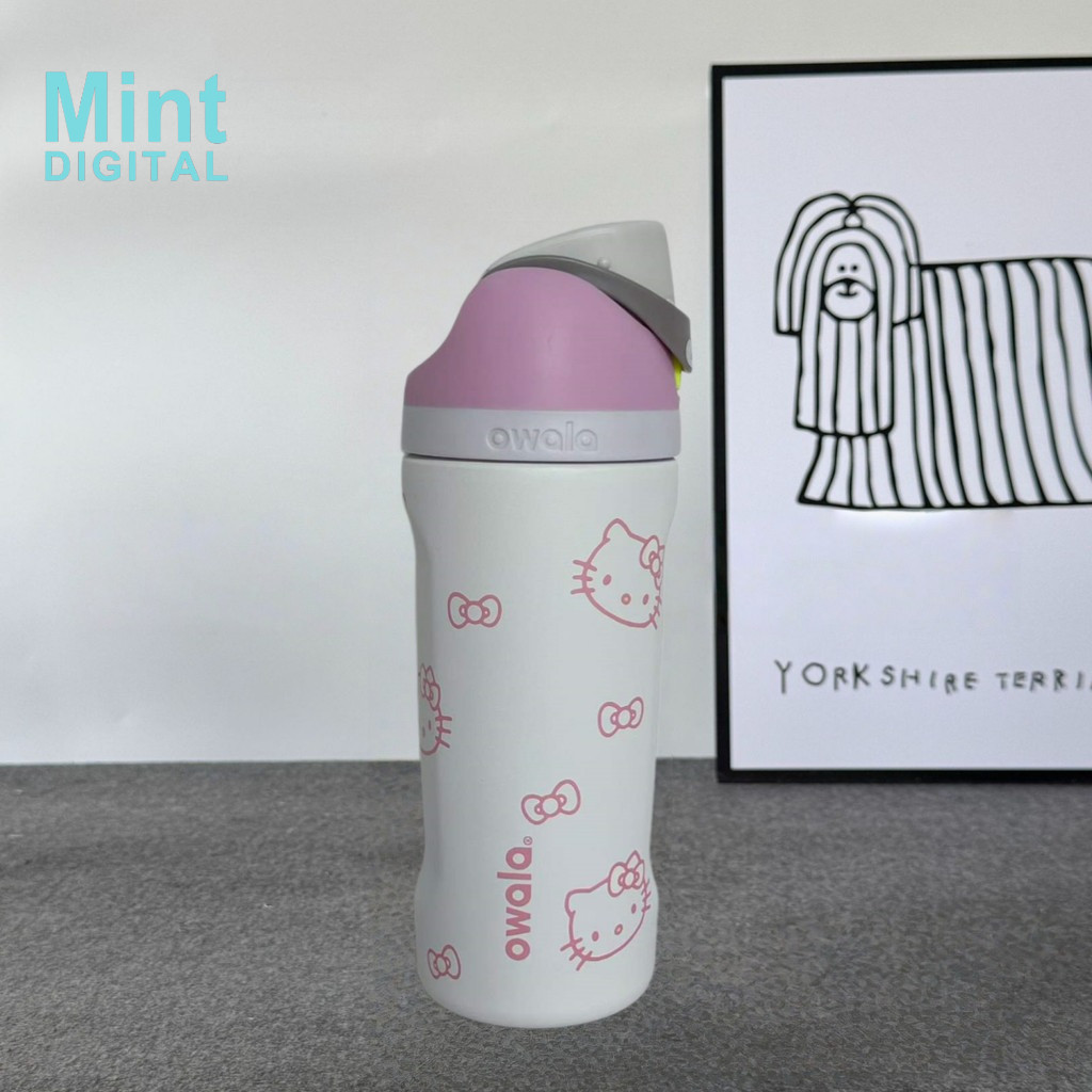 16oz Owala Kids White Hello Kitty Straw Cup - Bình nước cách nhiệt bằng thép không gỉ, Quà tặng thẩm