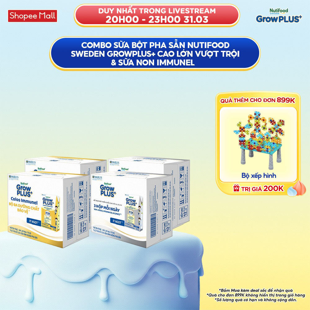 Combo 2 Thùng 24 hộp SBPS GrowPLUS+ Cao lớn vượt trội 110ml + 2 Thùng 24 hộp SBPS GrowPLUS+ Sữa Non 