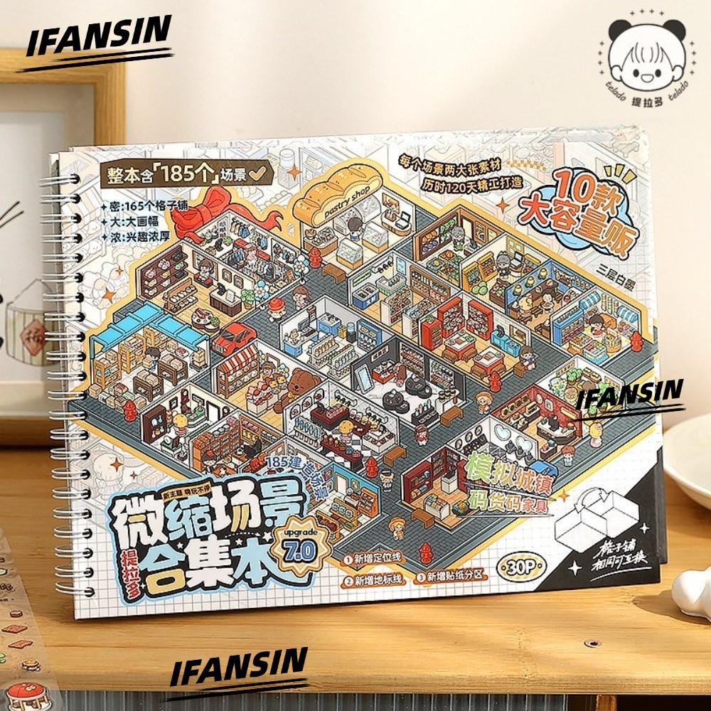 Nhãn dán phong cảnh FANSIN, Nhãn dán thị trấn thu nhỏ siêu lớn PET, Phong cách hoạt hình 10 cảnh 30 