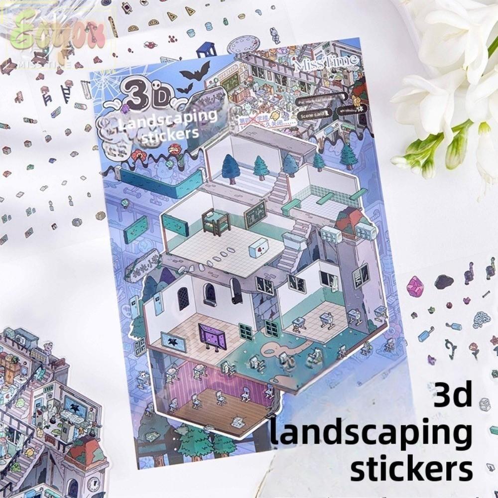 ECYOU DIY Sticker Book, Xếp chồng Weirdo Club Phong cảnh Sticker, Họa tiết cảnh 3 chiều Phim hoạt hì