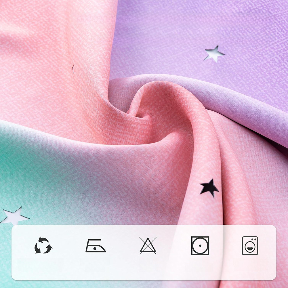 ⭐GROUS⭐Blackout Curtains with Rainbow Star Design for Girls Bedroom Window 52x63 Inches