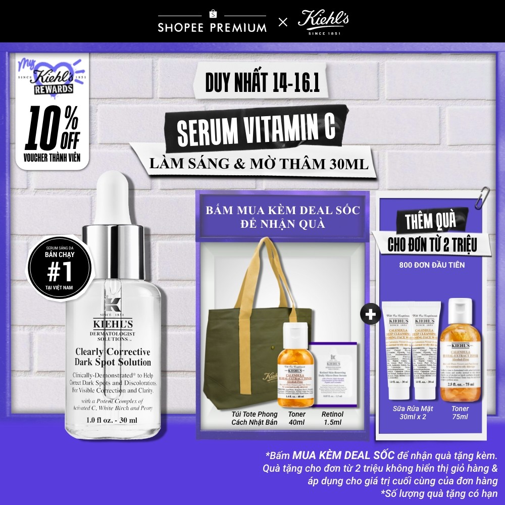 Serum Vitamin C làm sáng da & mờ thâm mụn Kiehl's Clearly Corrective™ Dark Spot Solution 30ml