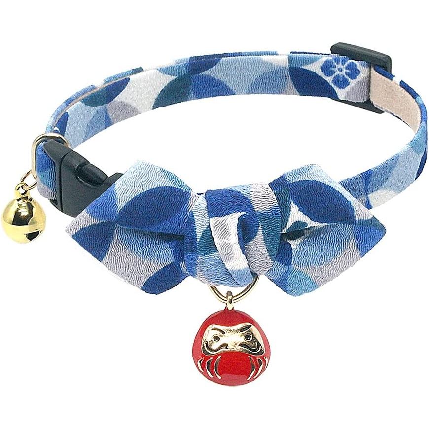 PetSoKoo Vòng cổ mèo nơ hình kim cương có chuông. Nhật Bản Lucky Daruma Charm và vải Crepe in áo kho