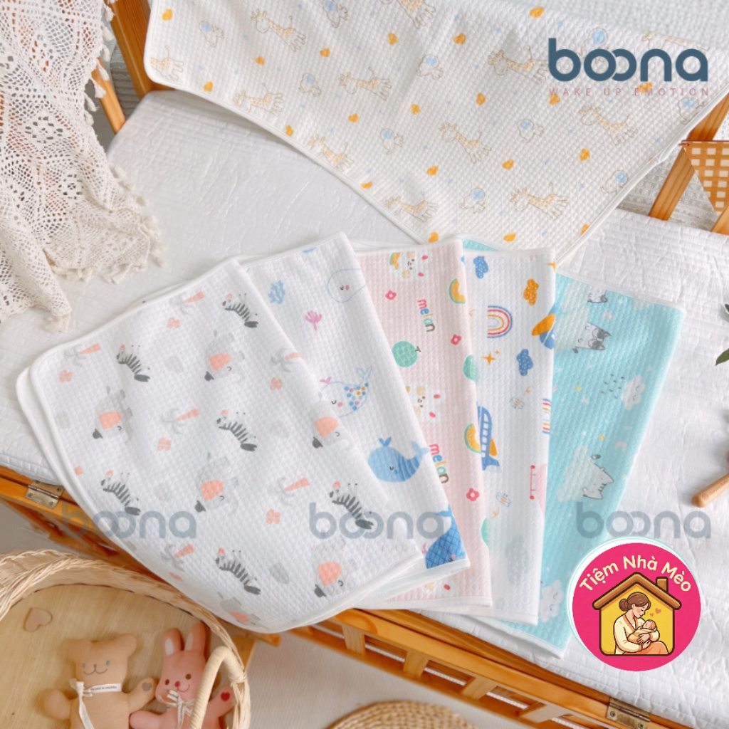 Tấm lót chống thấm Boona - Lót thay bỉm Cotton Oragnic Ovoan mềm mại, thoáng khí cho bé KT 50*70cm..