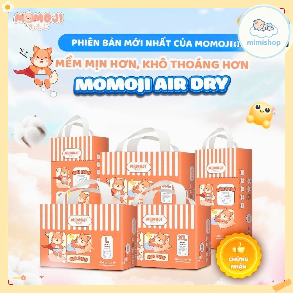 Tã Bỉm Quần dán MOMOJI AIR DRY Êm Mềm, Siêu Khô Thoáng, An Toàn Cho Bé, không quà