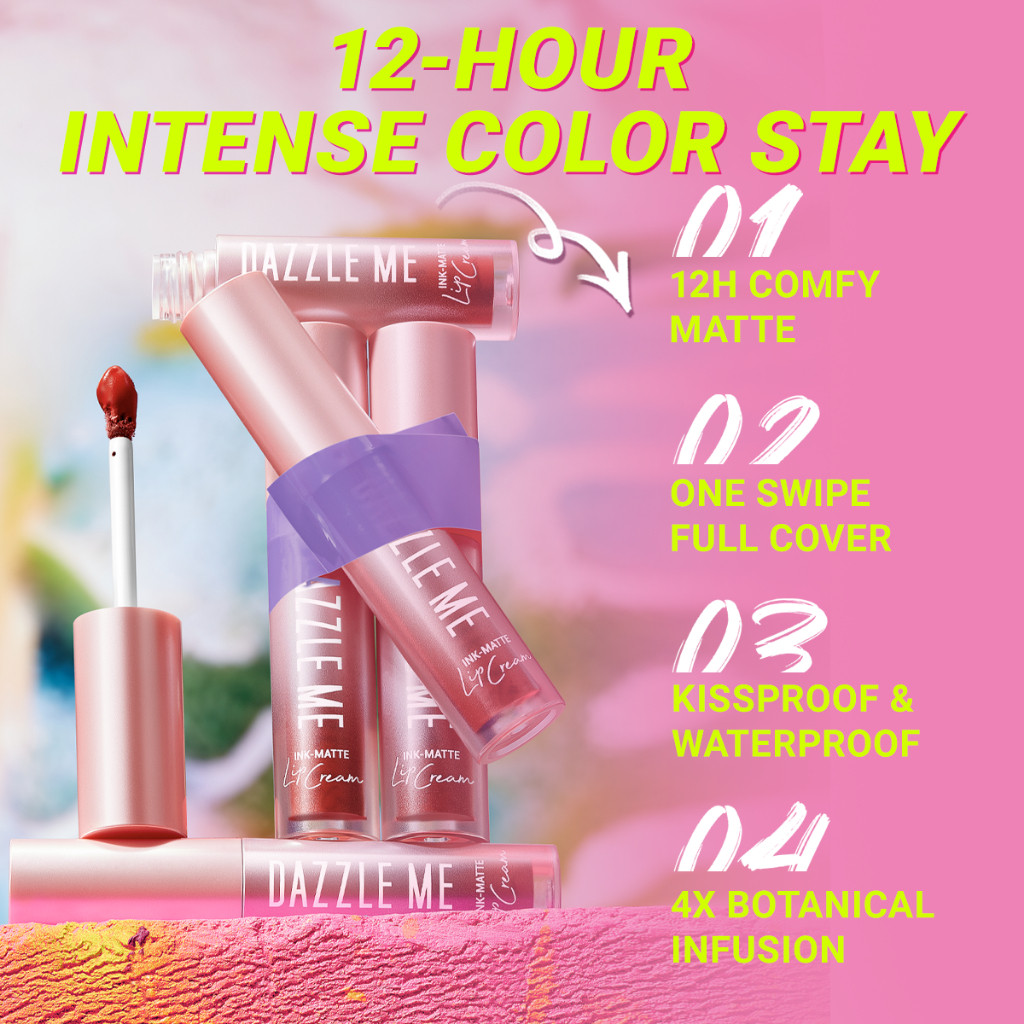 DAZZLE ME Ink-Match & Ink-Gloss Lip Cream 12 giờ Chống thấm nước lâu trôi với 13 tùy chọn màu sắc