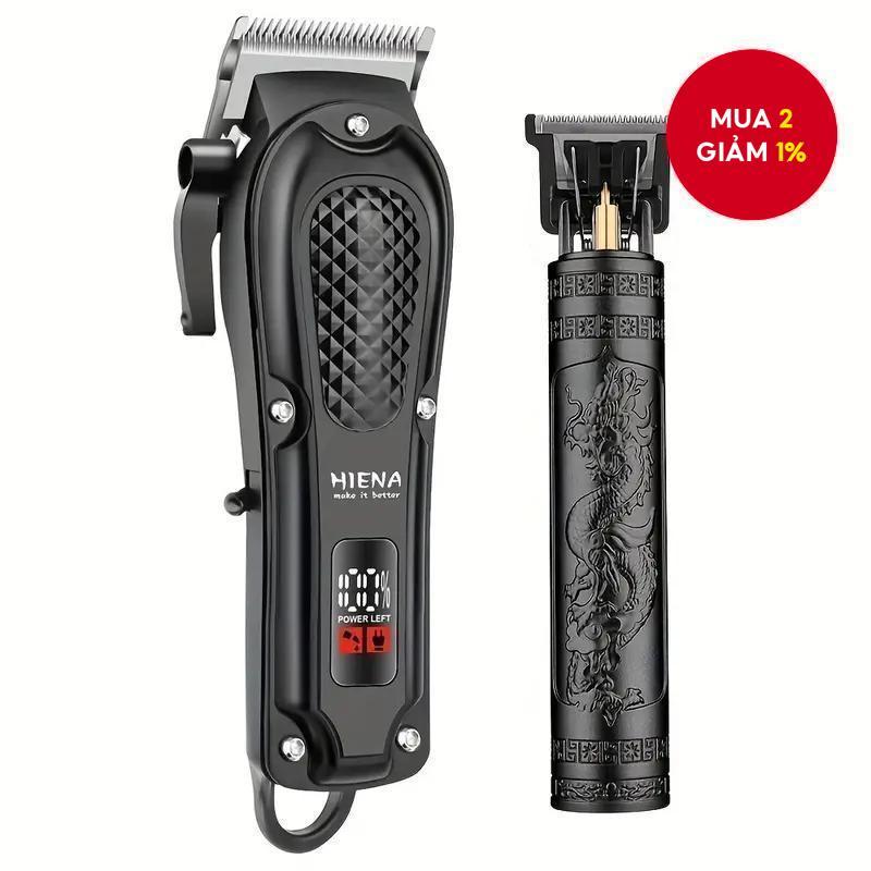  HIENA Bộ tông đơ cắt tóc điện 2 món dành cho nam với màn hình kỹ thuật số, kéo khắc giao diện USB không dây, dành cho nam, hoàn hảo làm quà tặng Ngày của Cha hoặc lễ hội.