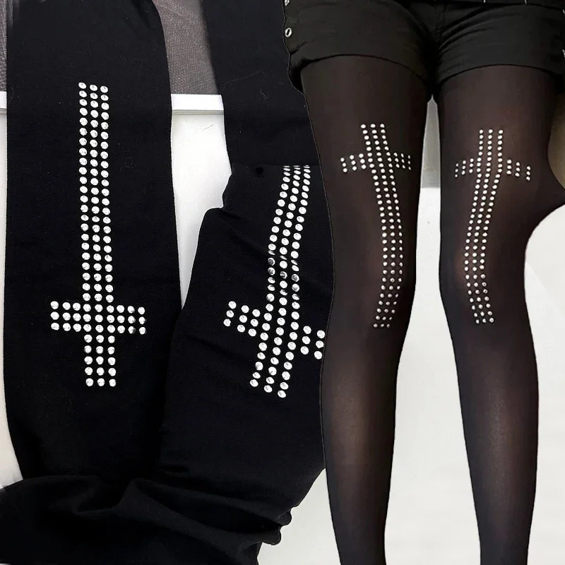 Gothic JK Cosplay Outfit Đen Co Dãn - Phù Hợp Mọi Season, Vớ Kim Cương Giả Gợi Cảm Y2K