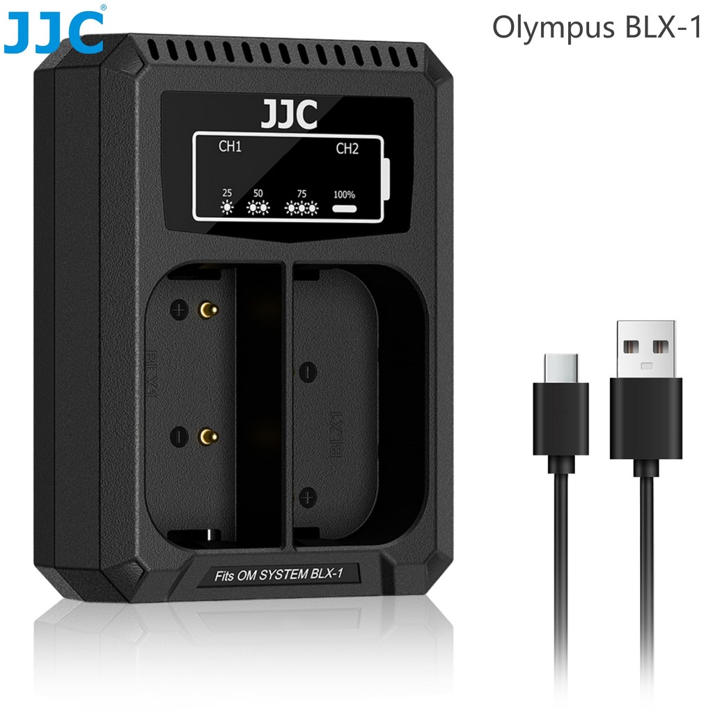 JJC Bộ sạc pin BLX-1 cho Máy ảnh OM System Olympus OM-1 OM-1 Mark II OM-3 OM3 OM1 USB Type-C Bộ sạc 