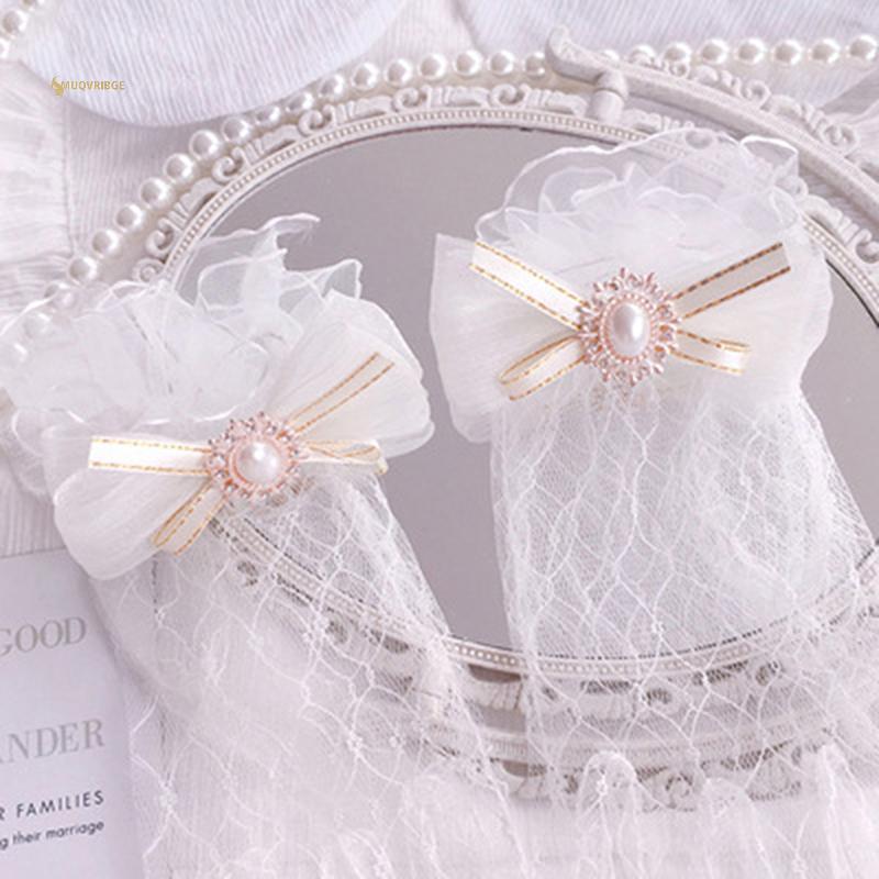 Găng Tay cosplay Lolita Gothic lưới và ren trắng, phụ kiện hoàn hảo cho trang phục Gothic