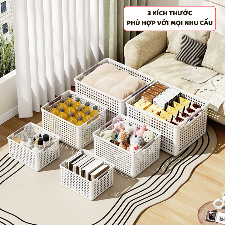 Giỏ Nhựa Đa Kích Thước Đựng Đồ Đa Năng, Khay Nhựa, Rổ Nhựa Đựng Đồ Có Tay Cầm Xám Decor Tối Giản Q038 | BigBuy360 - bigbuy360.vn