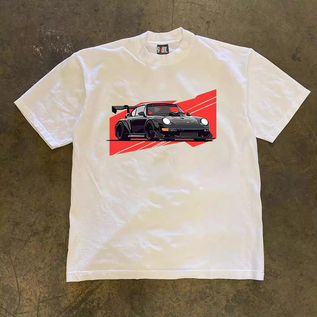 PORSCHE heavyweight cotton short-sleeved T-shirt, 718, 992, 911 sports car graphic retro T-shirt