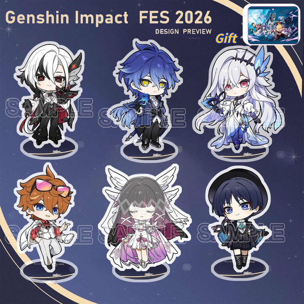 Genshin Impact FES 2026 Acrylic Figure Stand 8CM Columbina Skirk Tartaglia Flins Arlecchino Wanderer