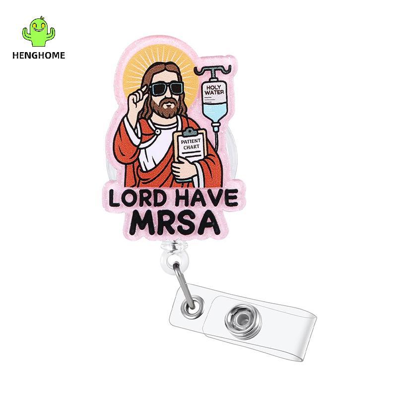 HENGHOME Lord Have MRSA Funny Nurse Badge Reel, Hộp đựng huy hiệu y tế ID có thể thu vào dễ thương, 