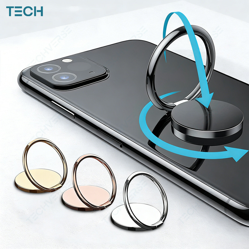 Giá Đỡ Điện Thoại Vòng Kim Loại Xoay 360 Độ Dán Lưng Để Bàn Cầm Tay Gọn Nhẹ Tiện Lợi Cao Cấp