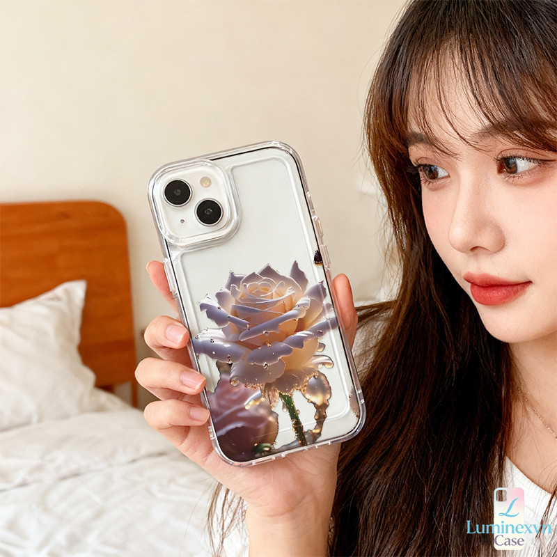 Ốp Lưng iPhone 11 13 12 14 15 16 Pro Max X XR XS Max 6P 7 8 Plus Case hoa hồng hồng Minh bạch Suốt C