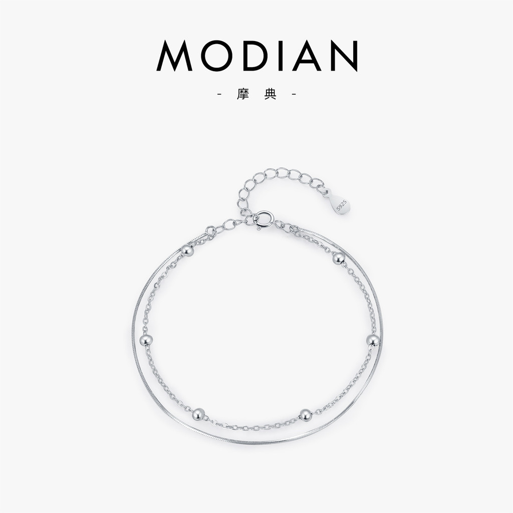 s925Silver Korean Version Simple Silver Bead Light Pearl Hand Jewelry Snake Bone Chain Double Layer 