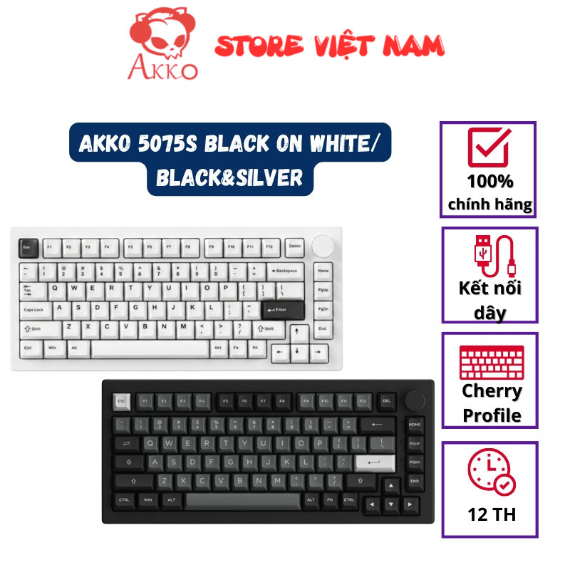 Bàn phím cơ AKKO 5075S Black on White / Black&Silver