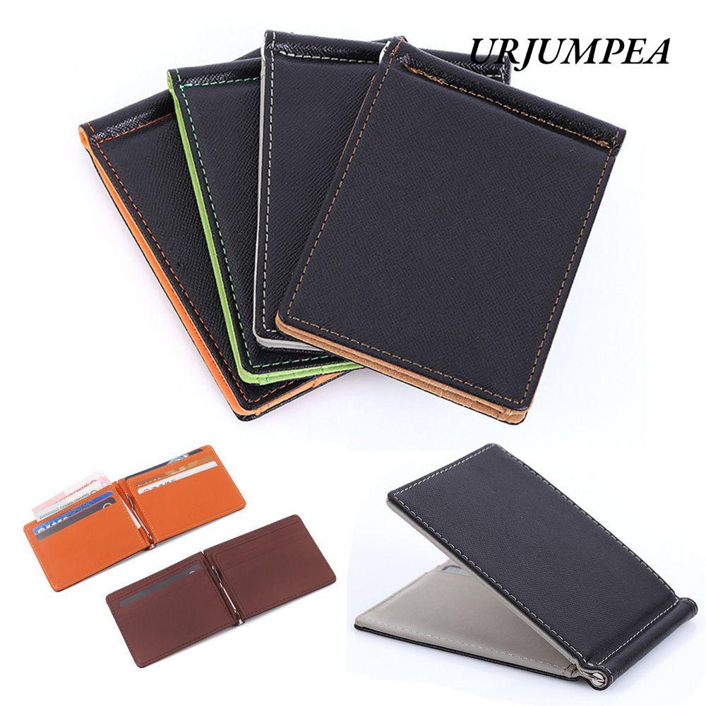 URJUMPEA Ví da ngắn Slim PU Leather Sollid Thin Wallet Đựng thẻ ID
