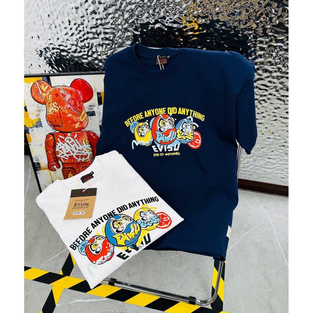 Áo thun cổ tròn EVISU God of Fortune 2026 - Tay áo Raglan, thiết kế cổ điển in chữ, chính hãng