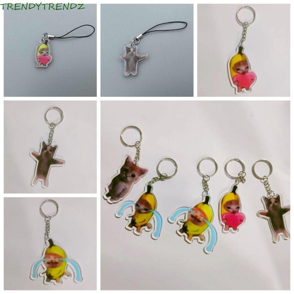 TRENDYTRENDZ Gato Meme Cat Mặt dây chuyền ngộ nghĩnh, Móc khóa Banana Cat Banana Cat Dây chuyền điện