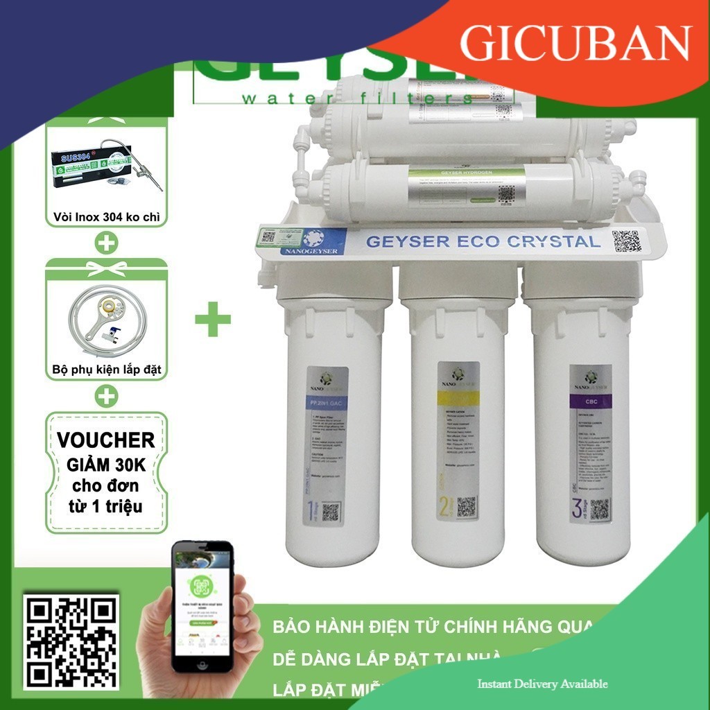 Máy lọc nước Nano Geyser ECO CRYSTAL 8 Cấp, Lọc trực tiếp, Không điện, không nước thải