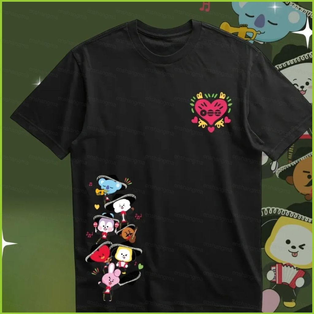 Áo thun PS2 BTS BT21 ngắn tay với hình ảnh Jin và các nhân vật khác