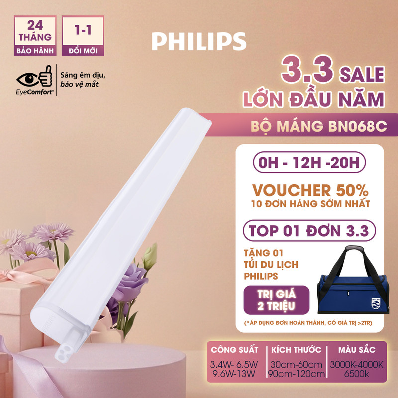 Bộ máng đèn LED PHILIPS tuýp LED BN068C (01 đèn) - Ánh sáng vàng, trung tính, trắng