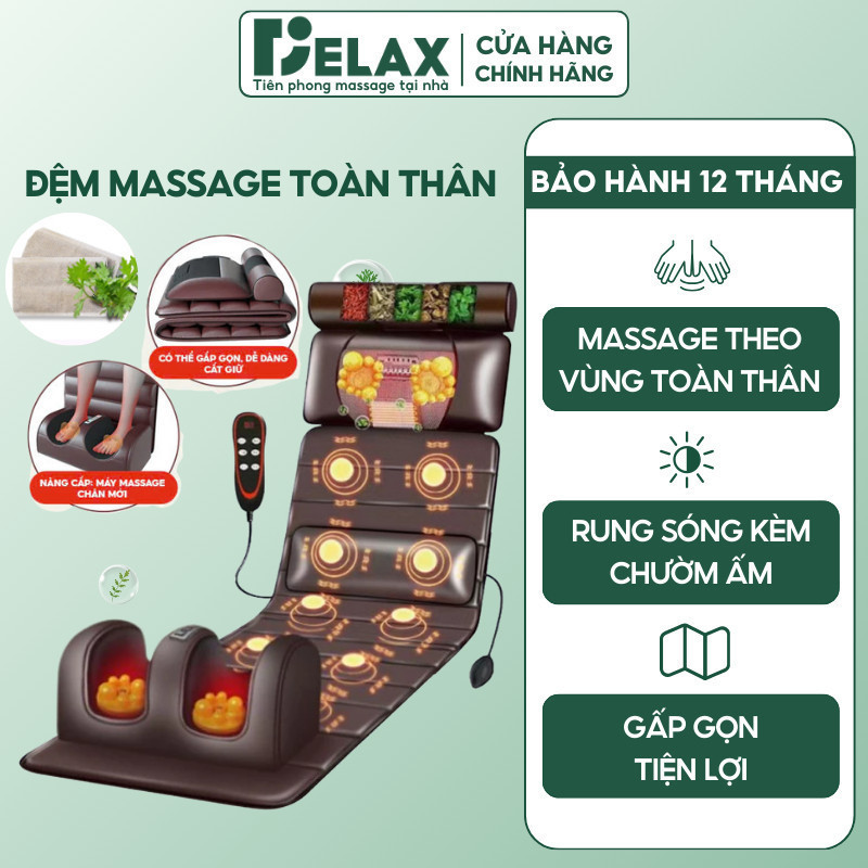 Đệm Massage Toàn Thân Đa Năng DELAX Massage Vai, Cổ, Eo, Lưng, Chân Và Gối Massage Sóng Rung Kèm Chư