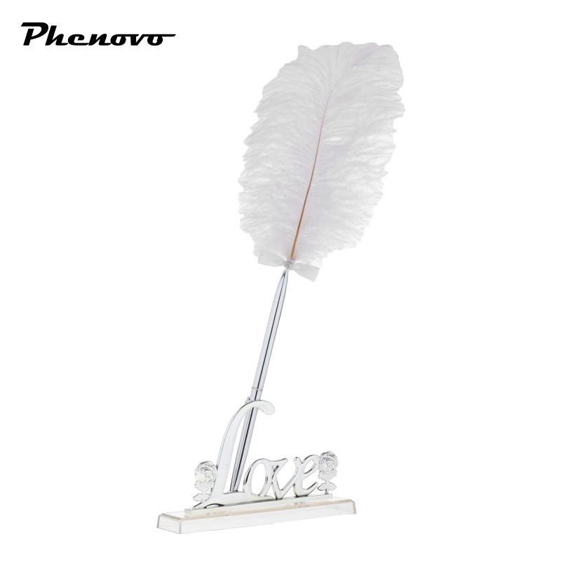 Wedding White Feather Quill Guest Book Signing Pen with Love Holder 1 Cái
