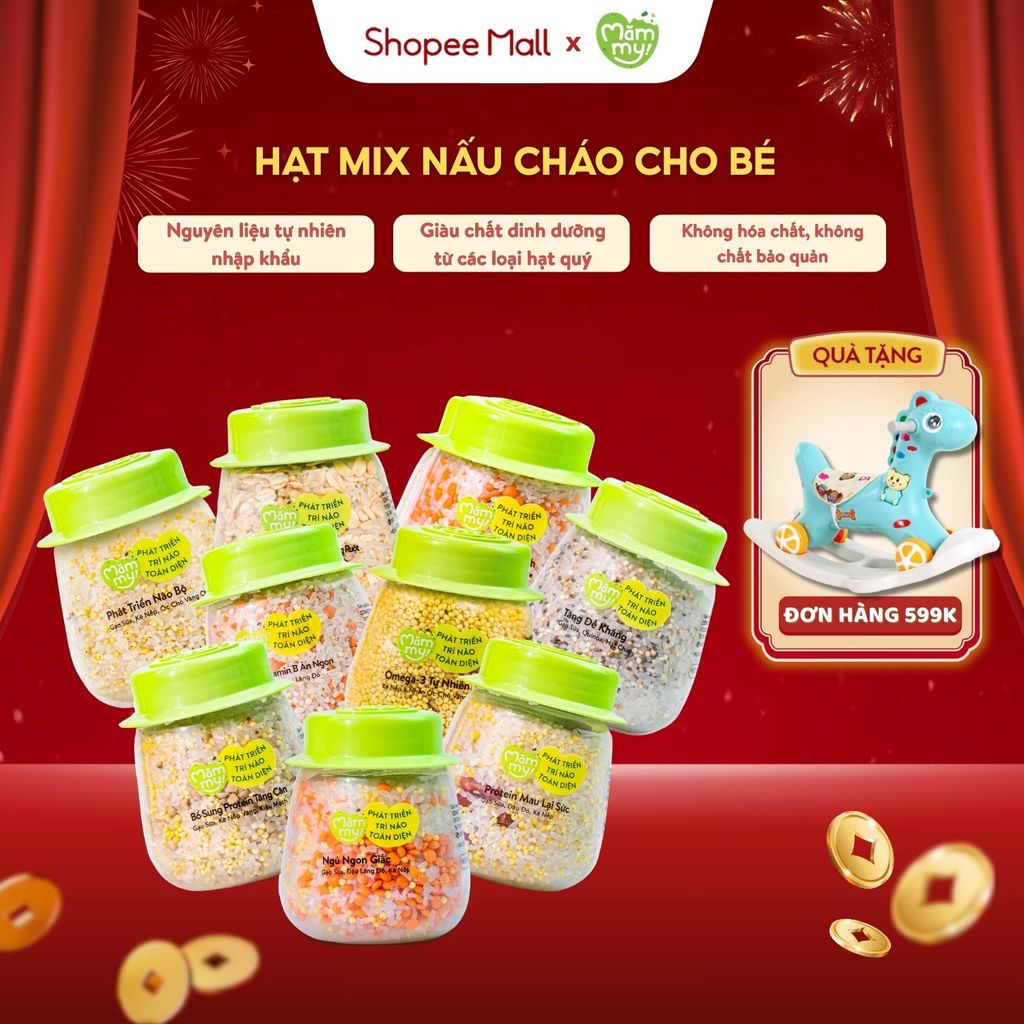 Hạt ăn dặm cho bé mix sẵn Mămmy cháo ăn dặm nhiều dinh dưỡng kết hợp gạo sữa và hạt quý, 120g-145g