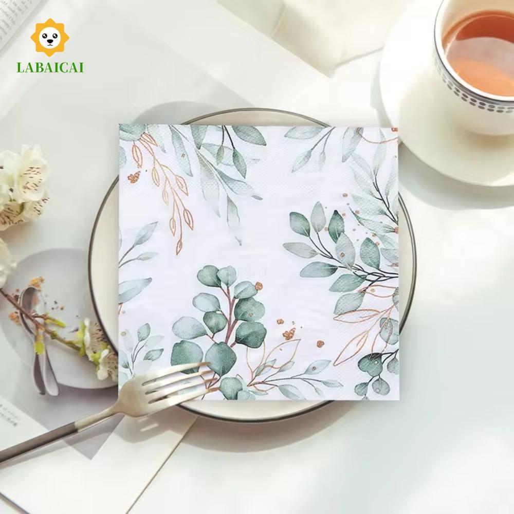 LABAICAI 40 Chiếc Khăn Giấy Đảng, Khăn Giấy Bạch Đàn In Hình Cây Xanh Vuông, Trang Trí Bàn 33 * 33cm
