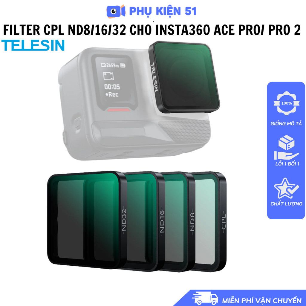 Filter Telesin Cpl Nd8/16/32 Insta360 Ace Pro 2 tạo hiệu ứng giảm ánh sáng