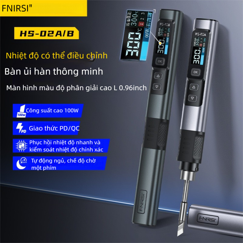Trạm hàn/bút hàn điều nhiệt cầm tay FNIRSI HS-02 100W dùng cho gia đình và sửa chữa.