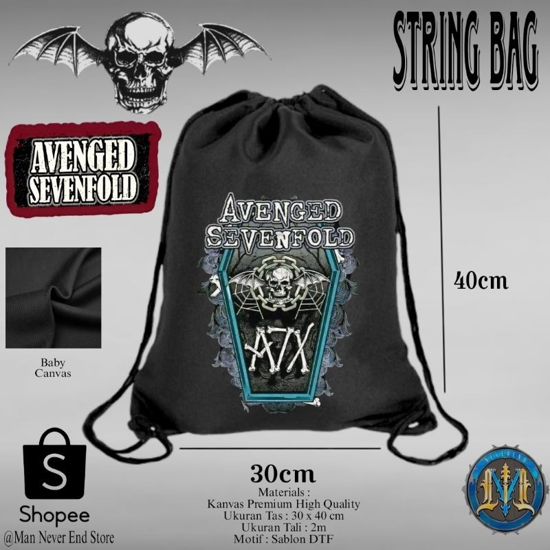 Túi dây Vải Twill Band Avenged Sevenfold / Túi dây rút Tập thể dục Bé Canvas Twill Âm nhạc A7X Band 