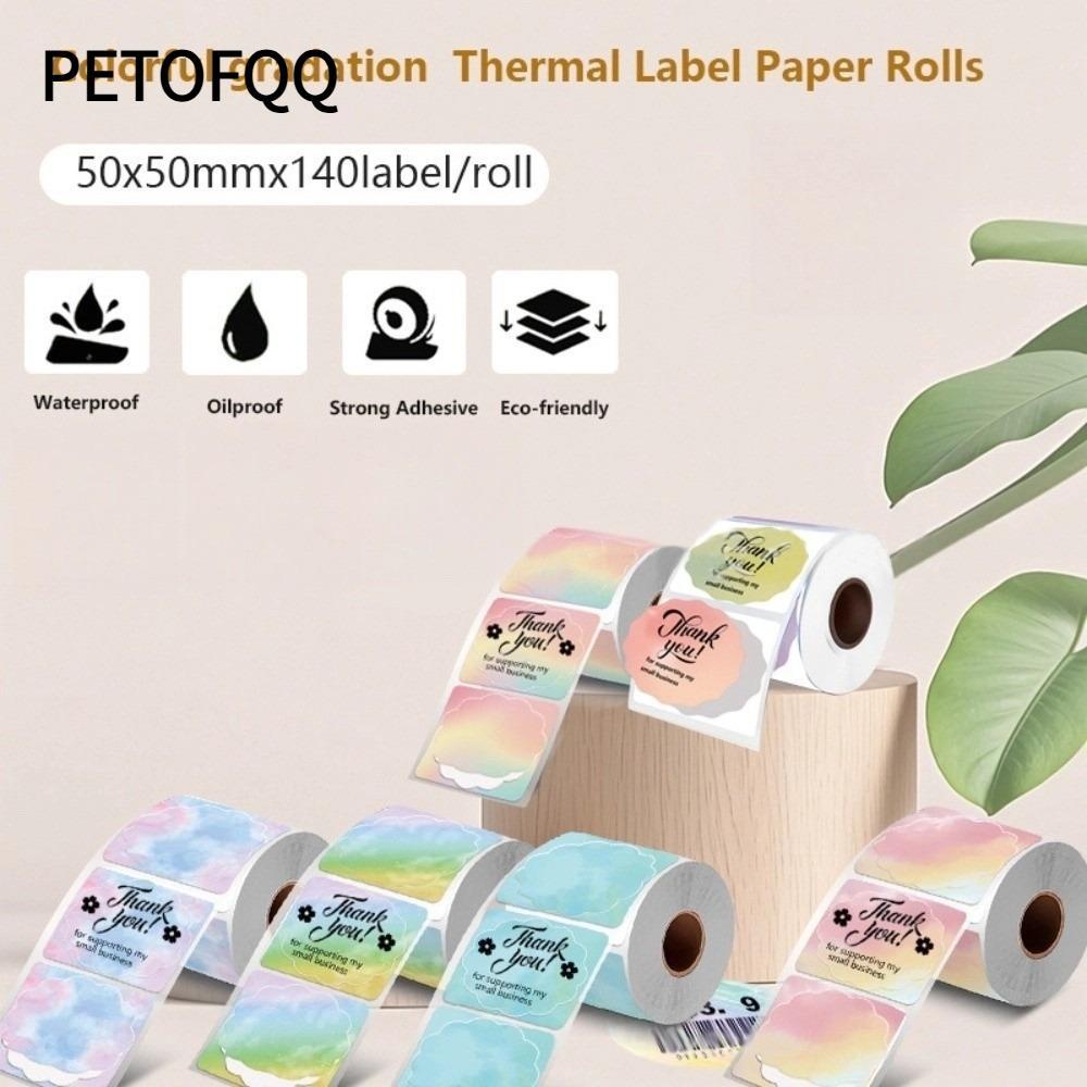 PETOFQQ 140 chiếc Cuộn nhãn nhiệt, Nhãn dán nhãn vuông 50x50 mm chống thấm nước, Giấy cuộn nhãn chuy