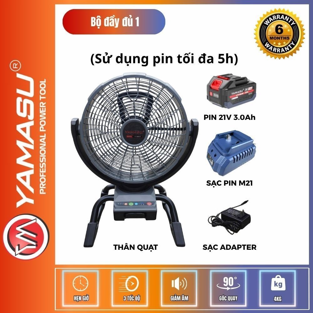 Quạt tích điện Yamasu YMS-MQ33 công suất lớn gió siêu mạnh sử dụng chân pin phổ thông