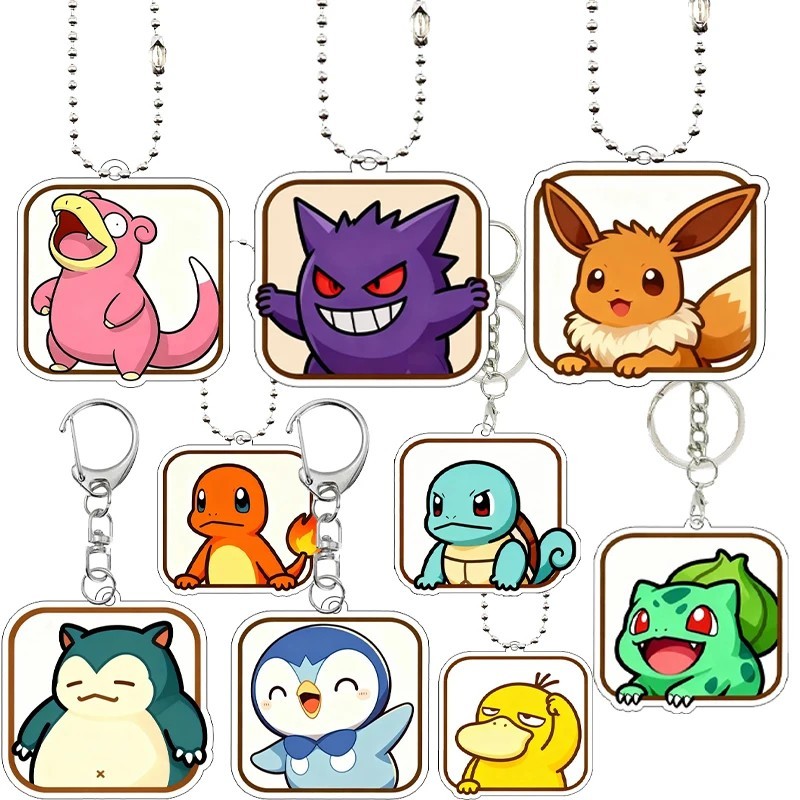 Móc Khóa Pokemon Acrylic Gengar Eevee Squirtle Bulbasaur Charmander Snorlax Psyduck Phụ Kiện Balo An